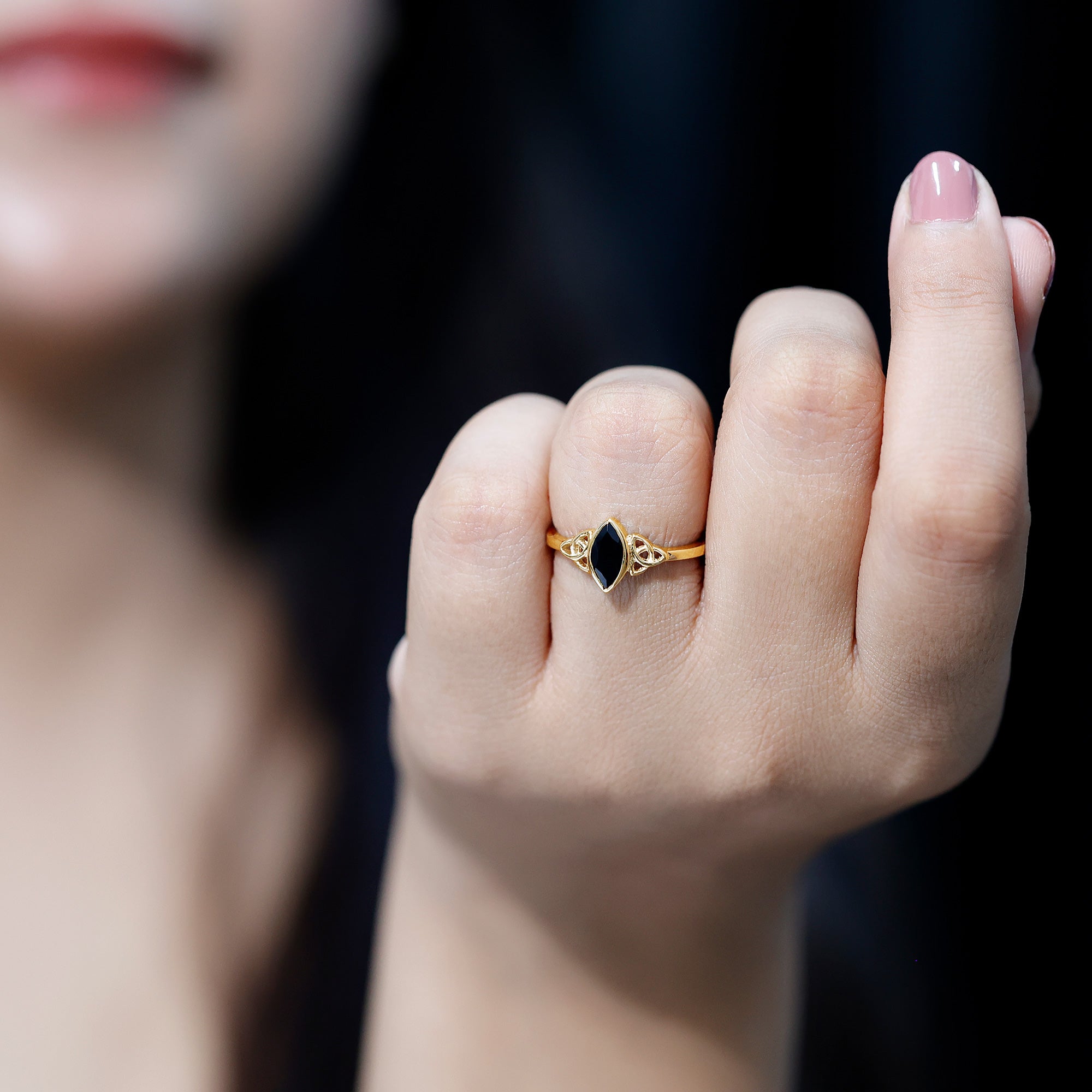 Rosec Jewels-Marquise Shape Black Spinel Solitaire Promise Ring