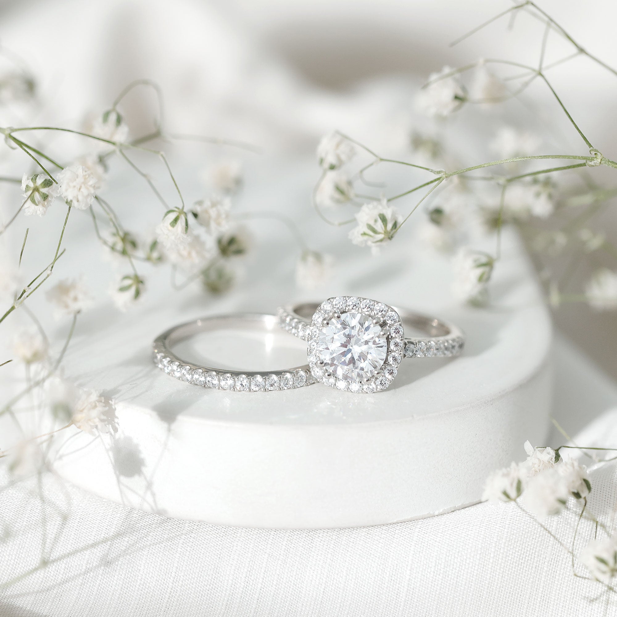 2 Carat Cubic Zirconia Engagement Ring with Wedding Band in Silver AAAAA 92.5 Sterling Silver - Rosec Jewels