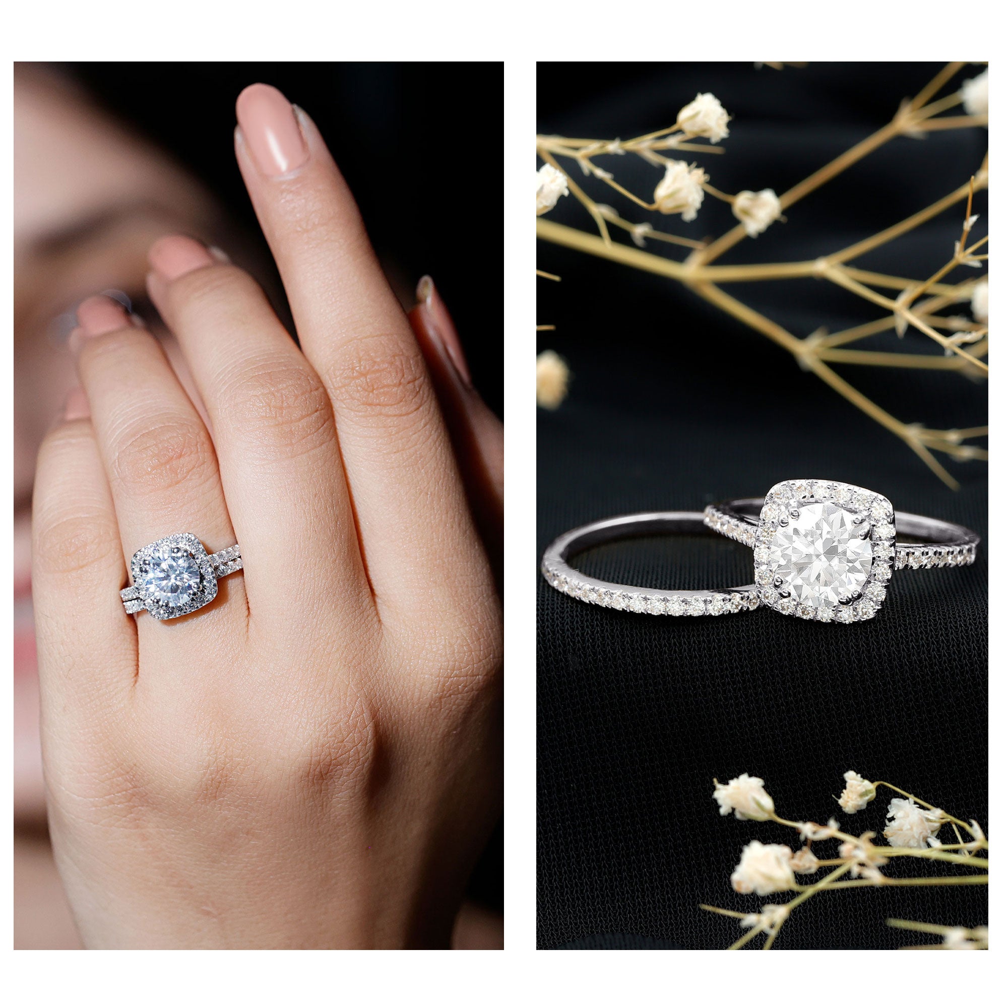 2 Carat Cubic Zirconia Engagement Ring with Wedding Band in Silver AAAAA 92.5 Sterling Silver - Rosec Jewels