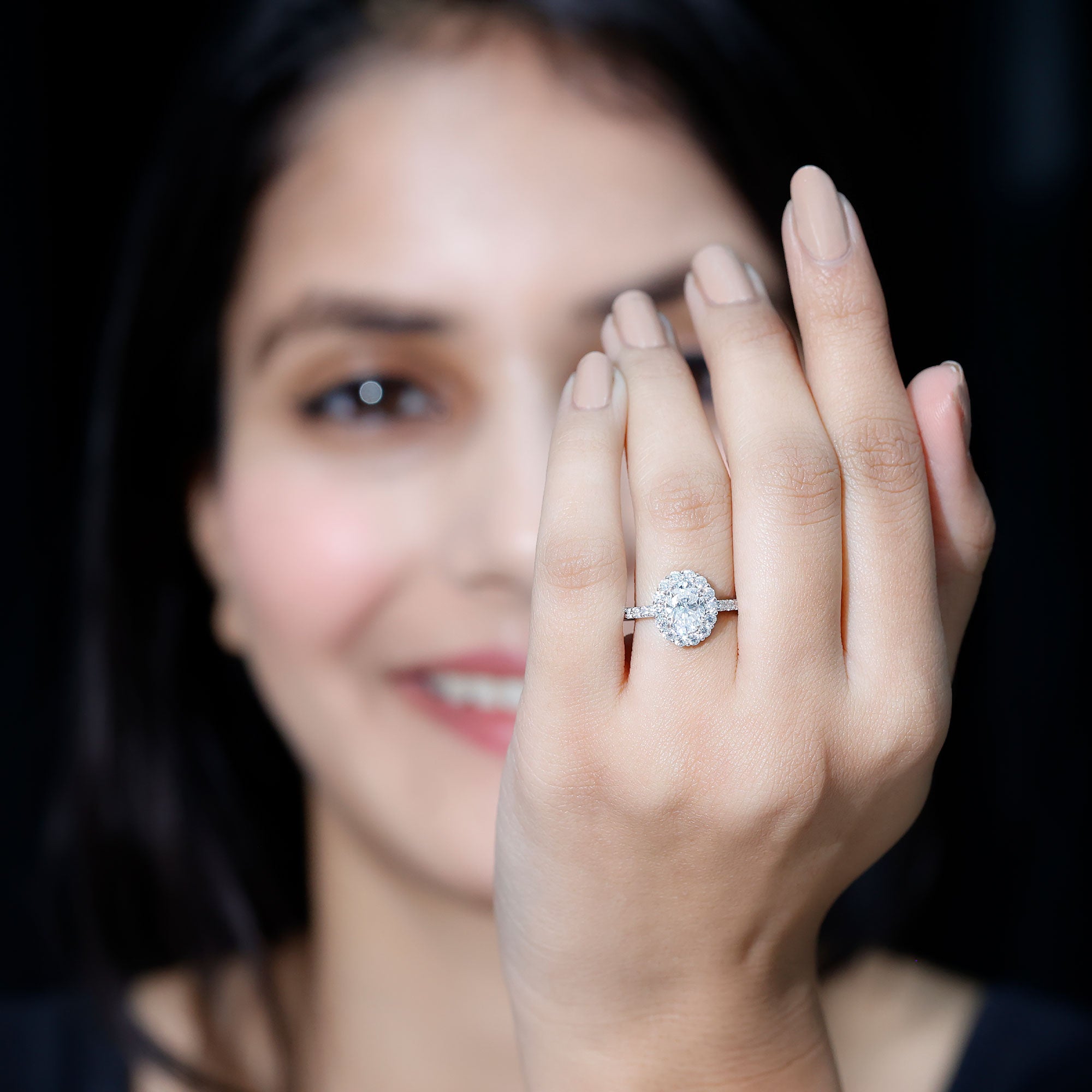 Certified 1.2 Carat Moissanite Oval Halo Engagement Ring for Women D-VS1 - Rosec Jewels