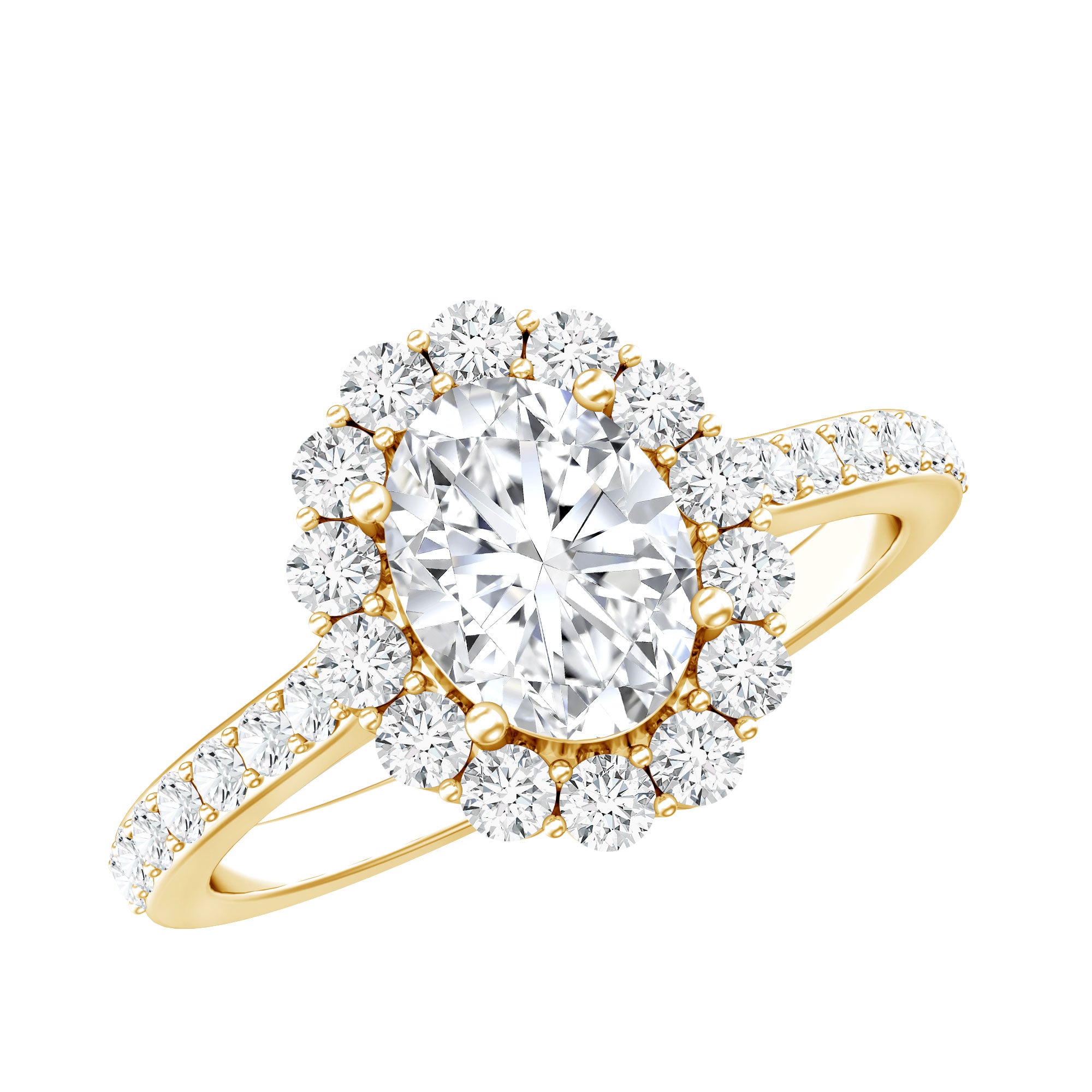 Certified 1.2 Carat Moissanite Oval Halo Engagement Ring for Women D-VS1 - Rosec Jewels