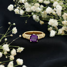 Vintage Inspired 2 Carat Amethyst Cushion Cut Engagement Ring with Diamond AAA - Rosec Jewels