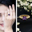 Vintage Inspired 2 Carat Amethyst Cushion Cut Engagement Ring with Diamond AAA - Rosec Jewels