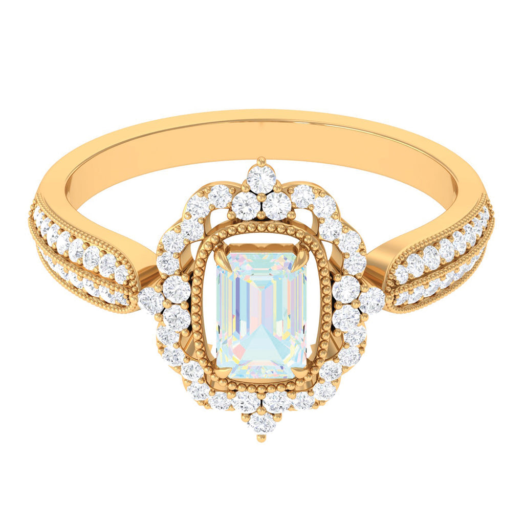 Rosec Jewels-Vintage Style Octagon Ethiopian Opal Engagement Ring with Diamond Floral Halo