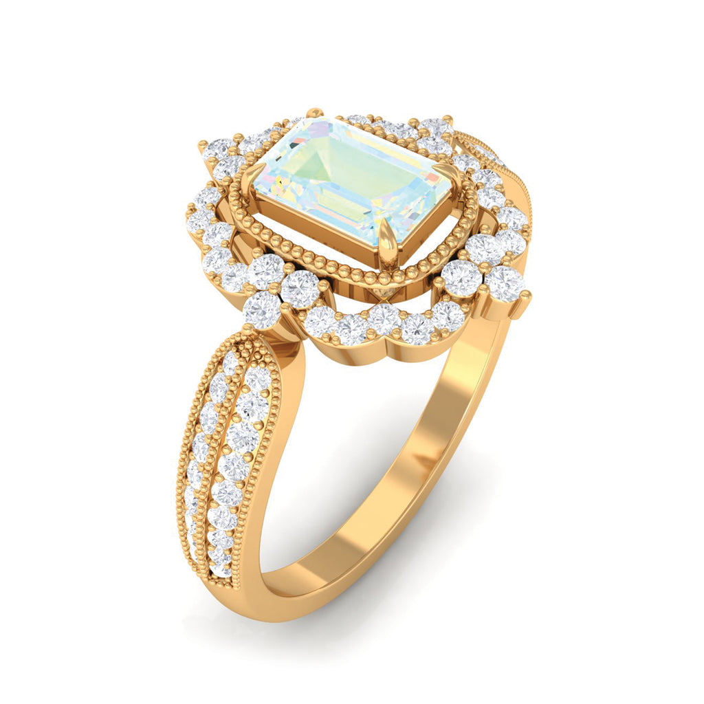 Rosec Jewels-Vintage Style Octagon Ethiopian Opal Engagement Ring with Diamond Floral Halo