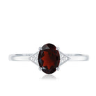 Natural Oval Garnet Engagement Ring with Diamond Trio AAA - Rosec Jewels