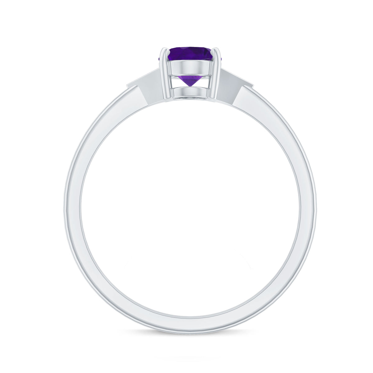 Natural 1 Carat Amethyst Oval Engagement Ring with Diamond Trio AAA - Rosec Jewels