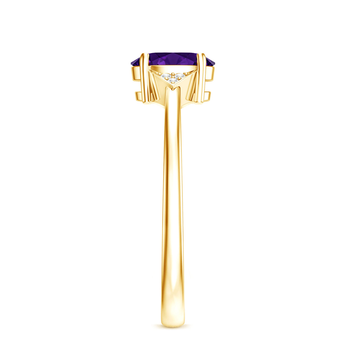 Natural 1 Carat Amethyst Oval Engagement Ring with Diamond Trio AAA - Rosec Jewels