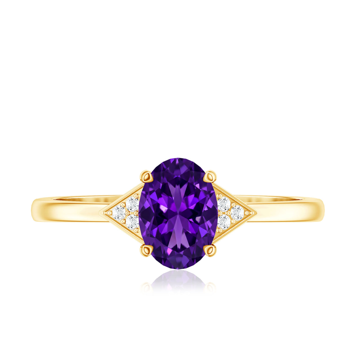 Natural 1 Carat Amethyst Oval Engagement Ring with Diamond Trio AAA - Rosec Jewels