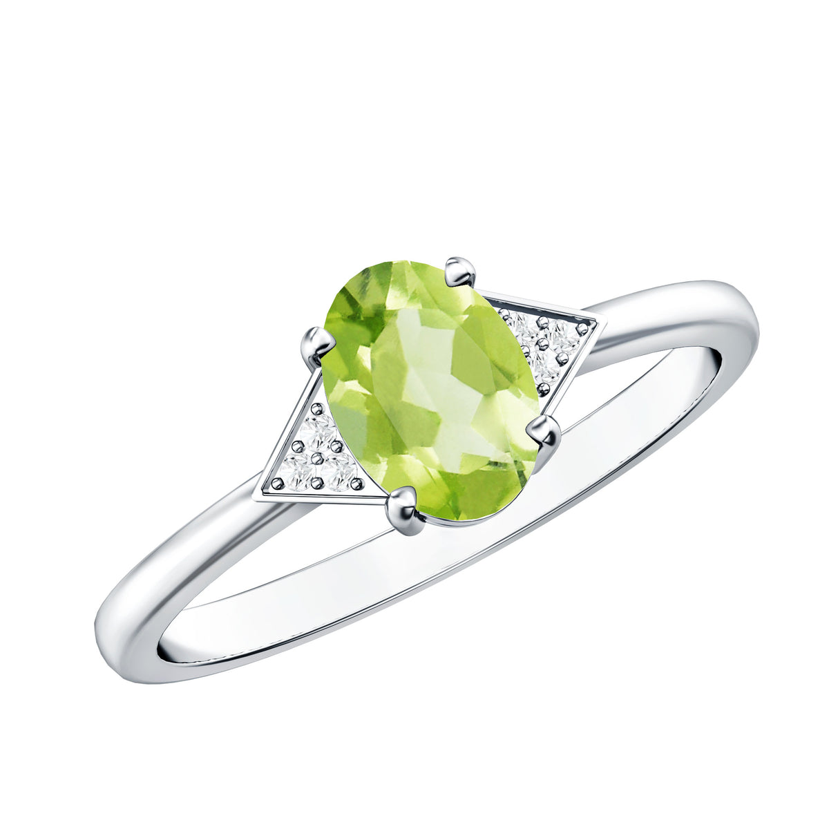 Natural Solitaire 1 Carat Peridot Oval Engagement Ring with Diamond AAA - Rosec Jewels