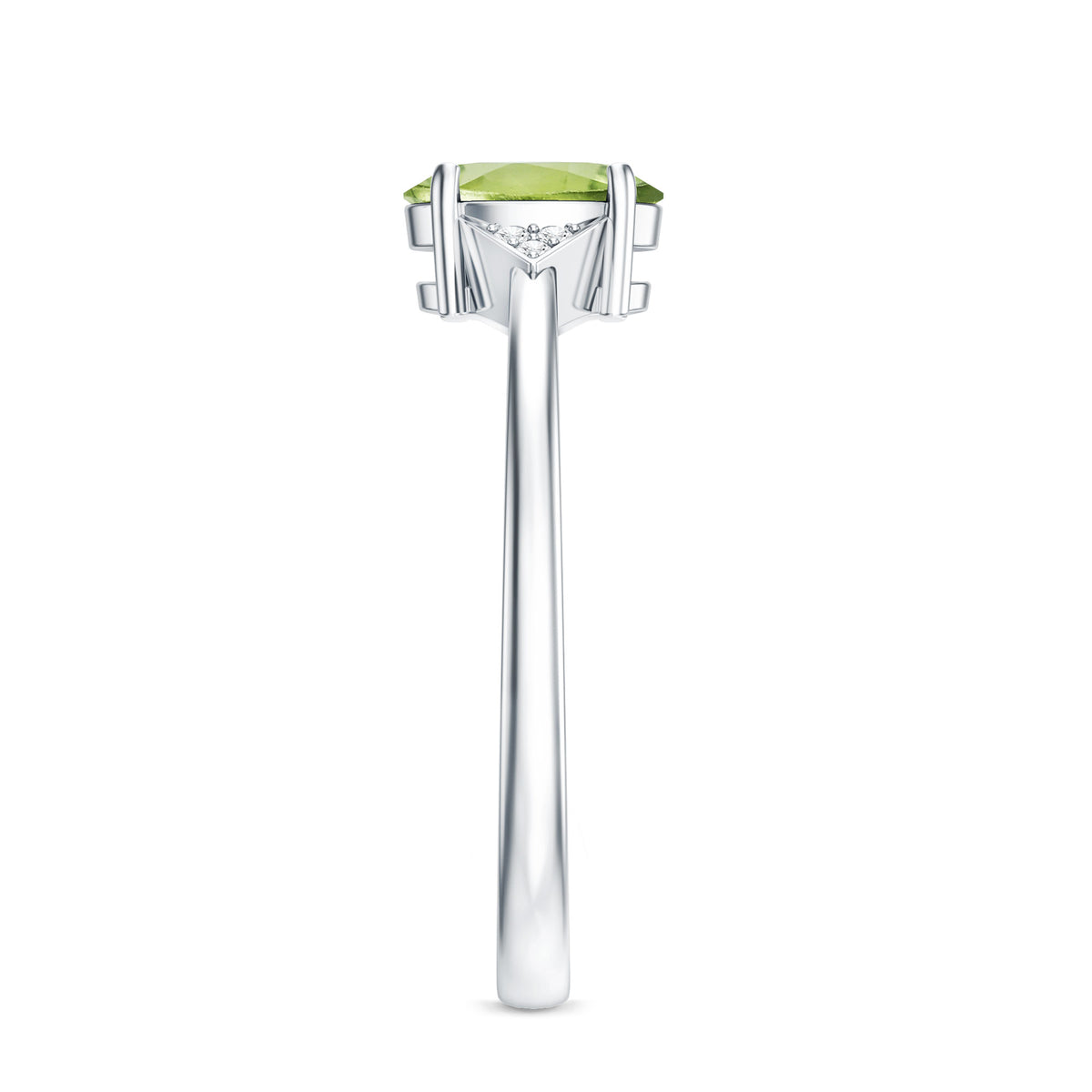 Natural Solitaire 1 Carat Peridot Oval Engagement Ring with Diamond AAA - Rosec Jewels