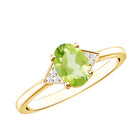 Natural Solitaire 1 Carat Peridot Oval Engagement Ring with Diamond AAA - Rosec Jewels
