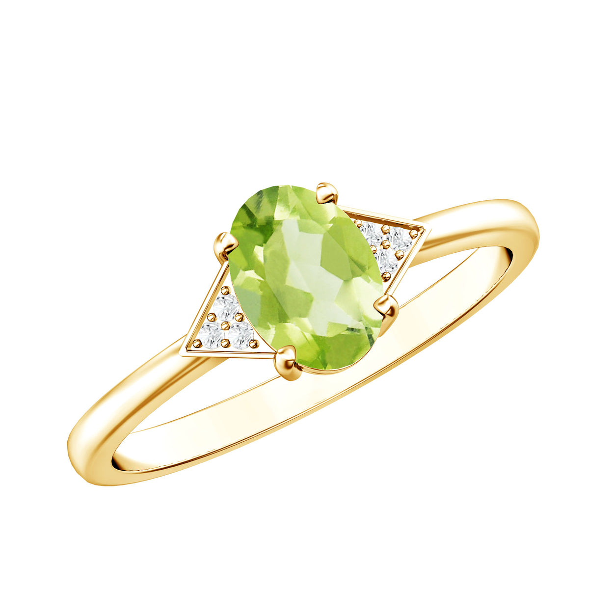 Natural Solitaire 1 Carat Peridot Oval Engagement Ring with Diamond AAA - Rosec Jewels