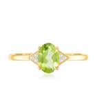 Natural Solitaire 1 Carat Peridot Oval Engagement Ring with Diamond AAA - Rosec Jewels