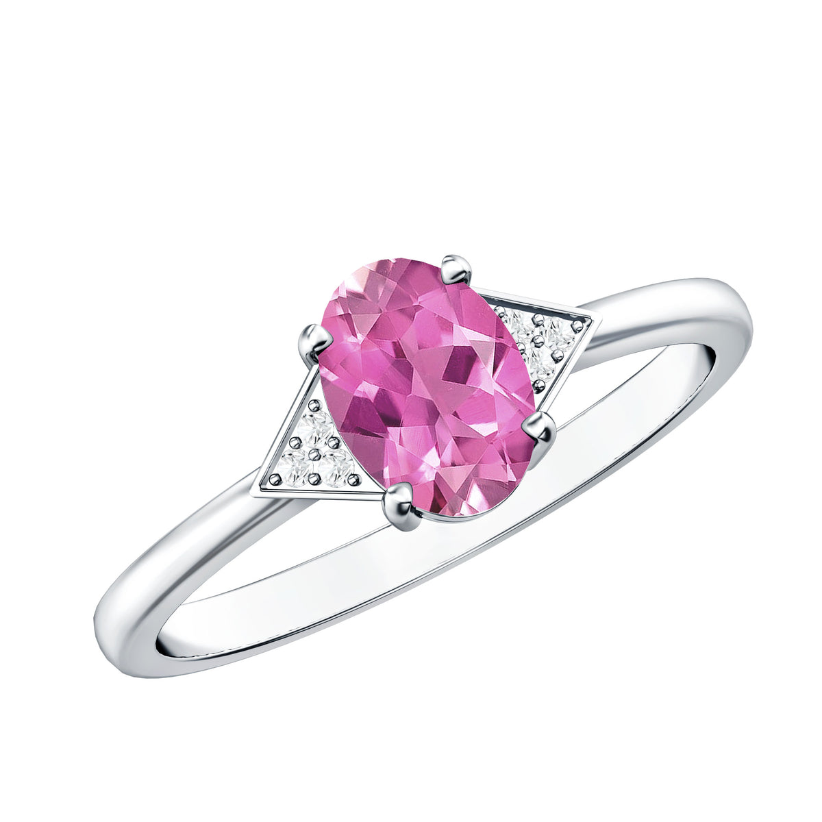 1 Carat Pink Tourmaline Oval Engagement Ring with Diamond AAA - Rosec Jewels