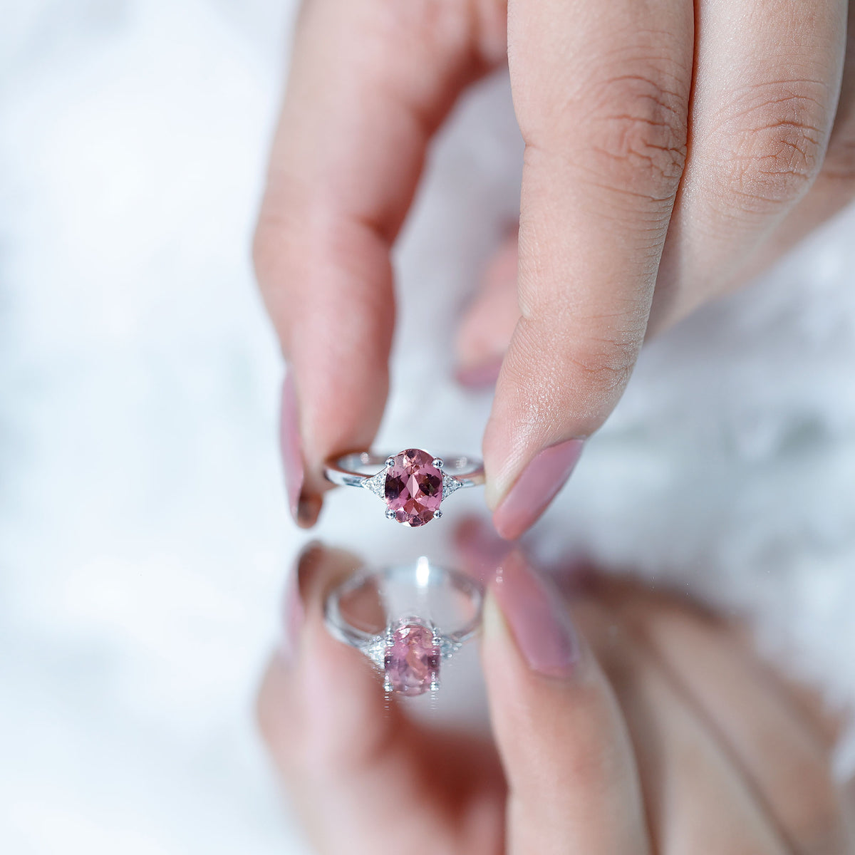 1 Carat Pink Tourmaline Oval Engagement Ring with Diamond AAA - Rosec Jewels