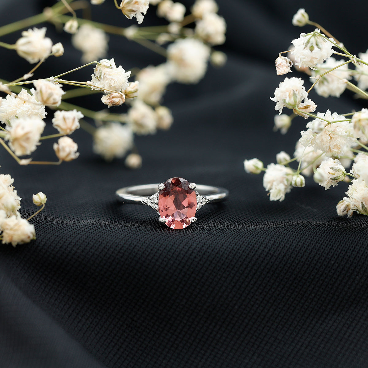 1 Carat Pink Tourmaline Oval Engagement Ring with Diamond AAA - Rosec Jewels