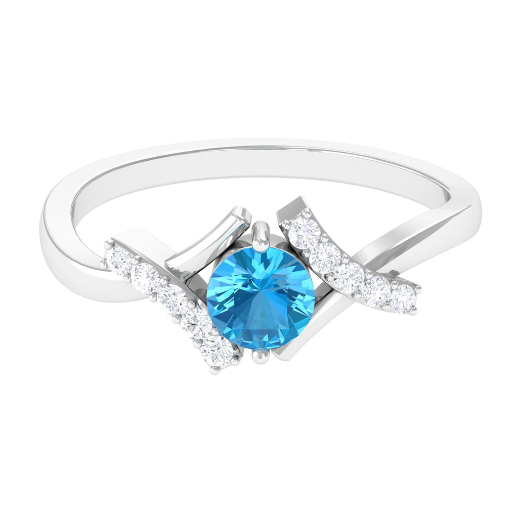 Swiss Blue Topaz and Diamond Designer Promise Ring Swiss Blue Topaz - ( AAA ) - Quality - Rosec Jewels