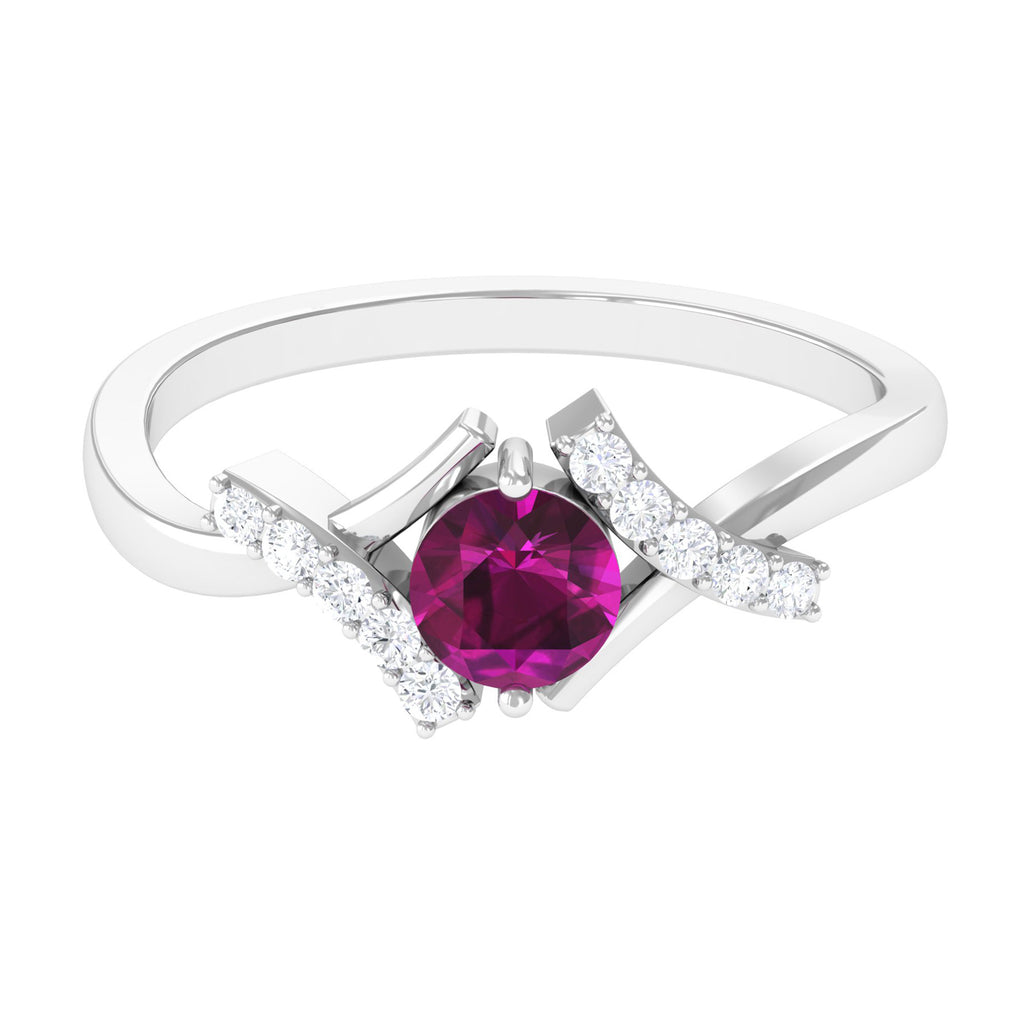 0.75 CT Rhodolite Engagement Ring with Diamond Accent Rhodolite - ( AAA ) - Quality - Rosec Jewels