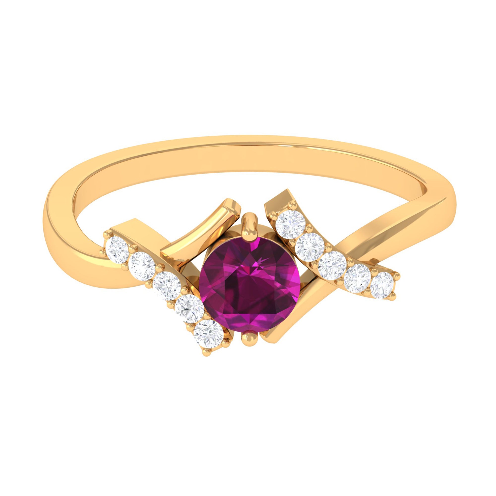 0.75 CT Rhodolite Engagement Ring with Diamond Accent Rhodolite - ( AAA ) - Quality - Rosec Jewels