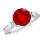 Solitaire Created Ruby Celtic Knot Ring with Diamond AAAA - Rosec Jewels