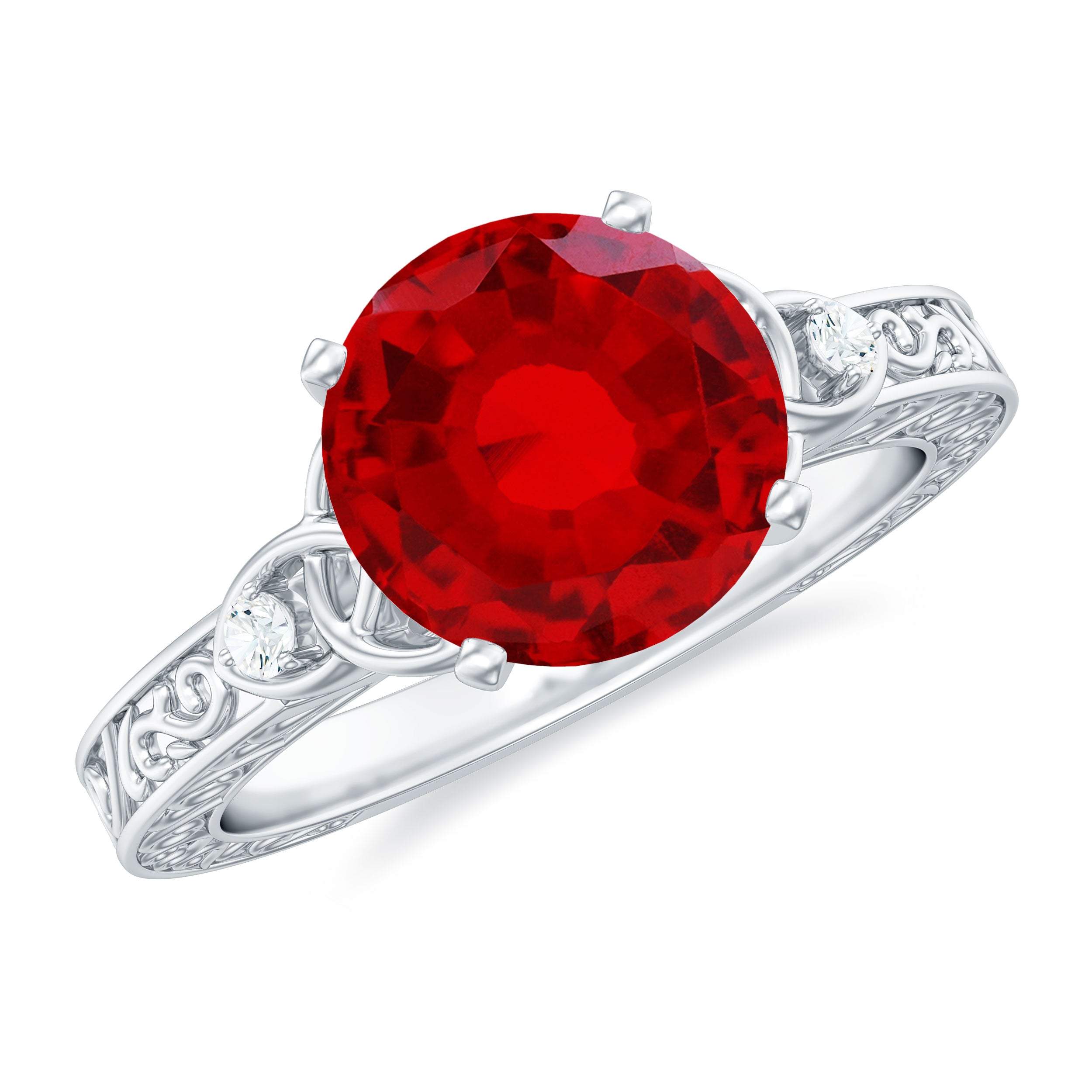 Solitaire Created Ruby Celtic Knot Ring with Diamond AAAA - Rosec Jewels