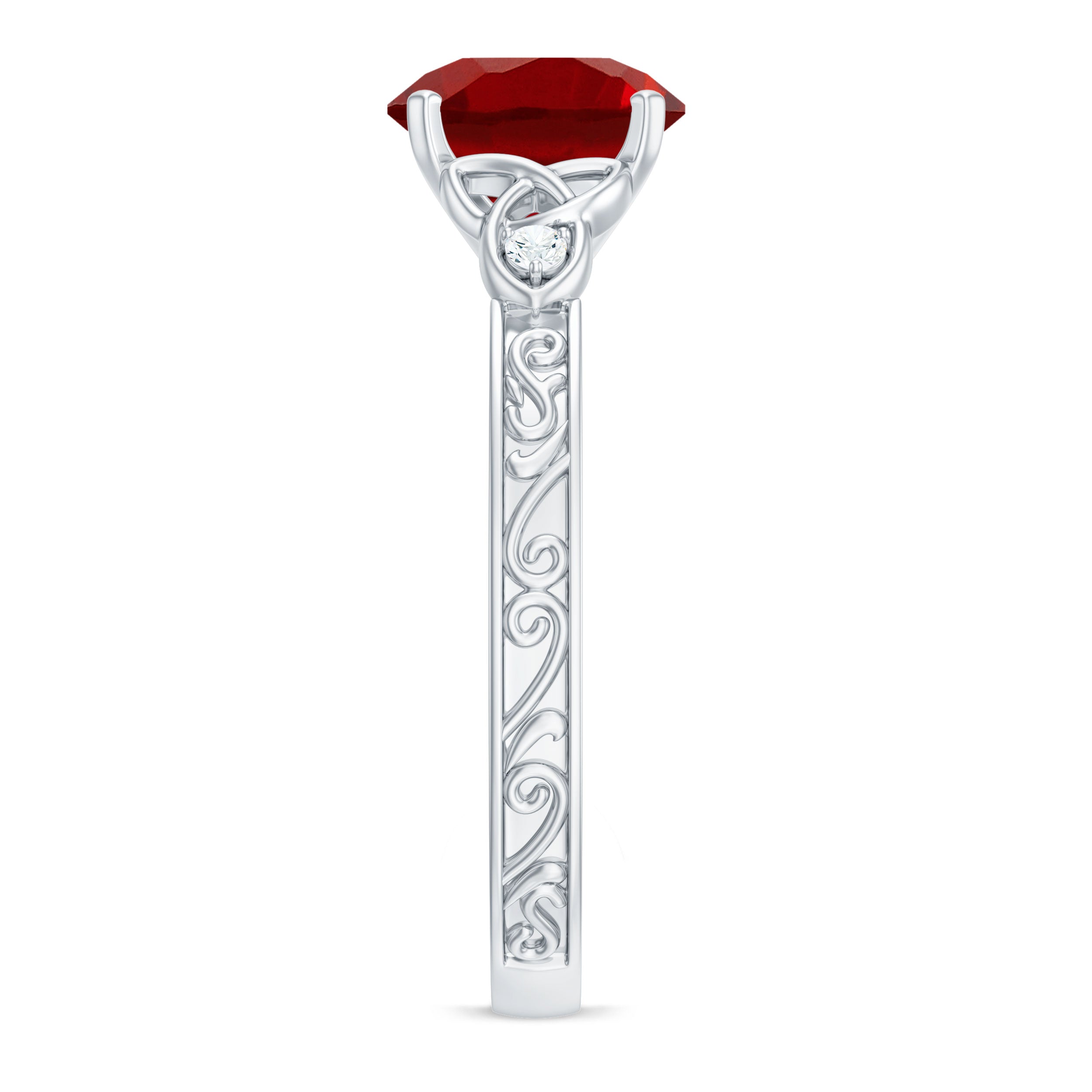 Solitaire Created Ruby Celtic Knot Ring with Diamond AAAA - Rosec Jewels