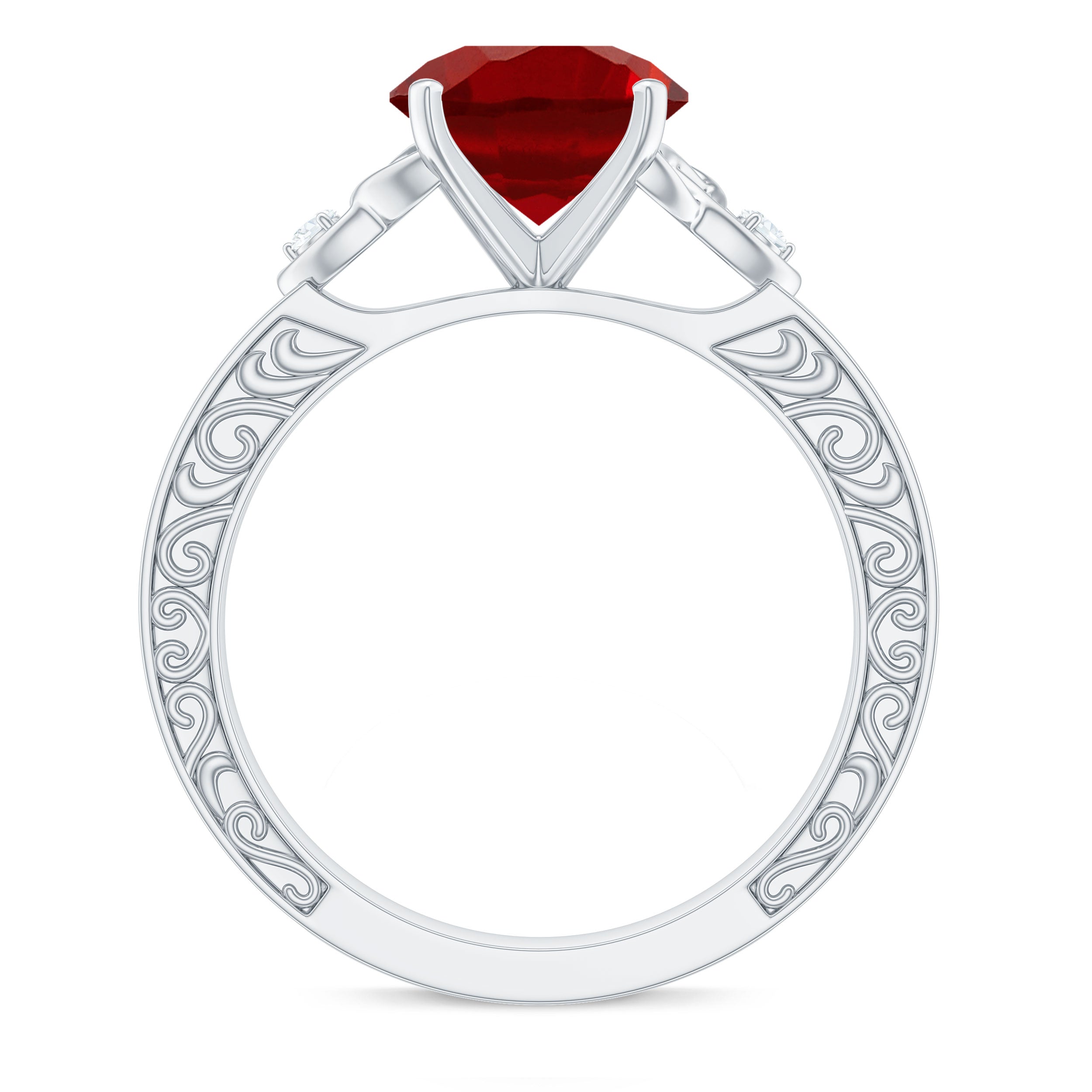 Solitaire Created Ruby Celtic Knot Ring with Diamond AAAA - Rosec Jewels