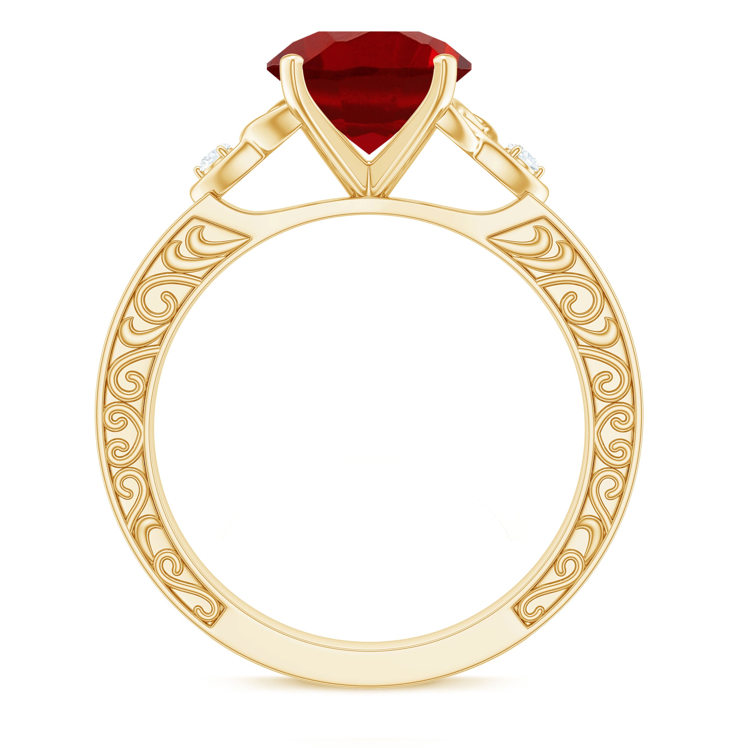 Solitaire Created Ruby Celtic Knot Ring with Diamond AAAA - Rosec Jewels
