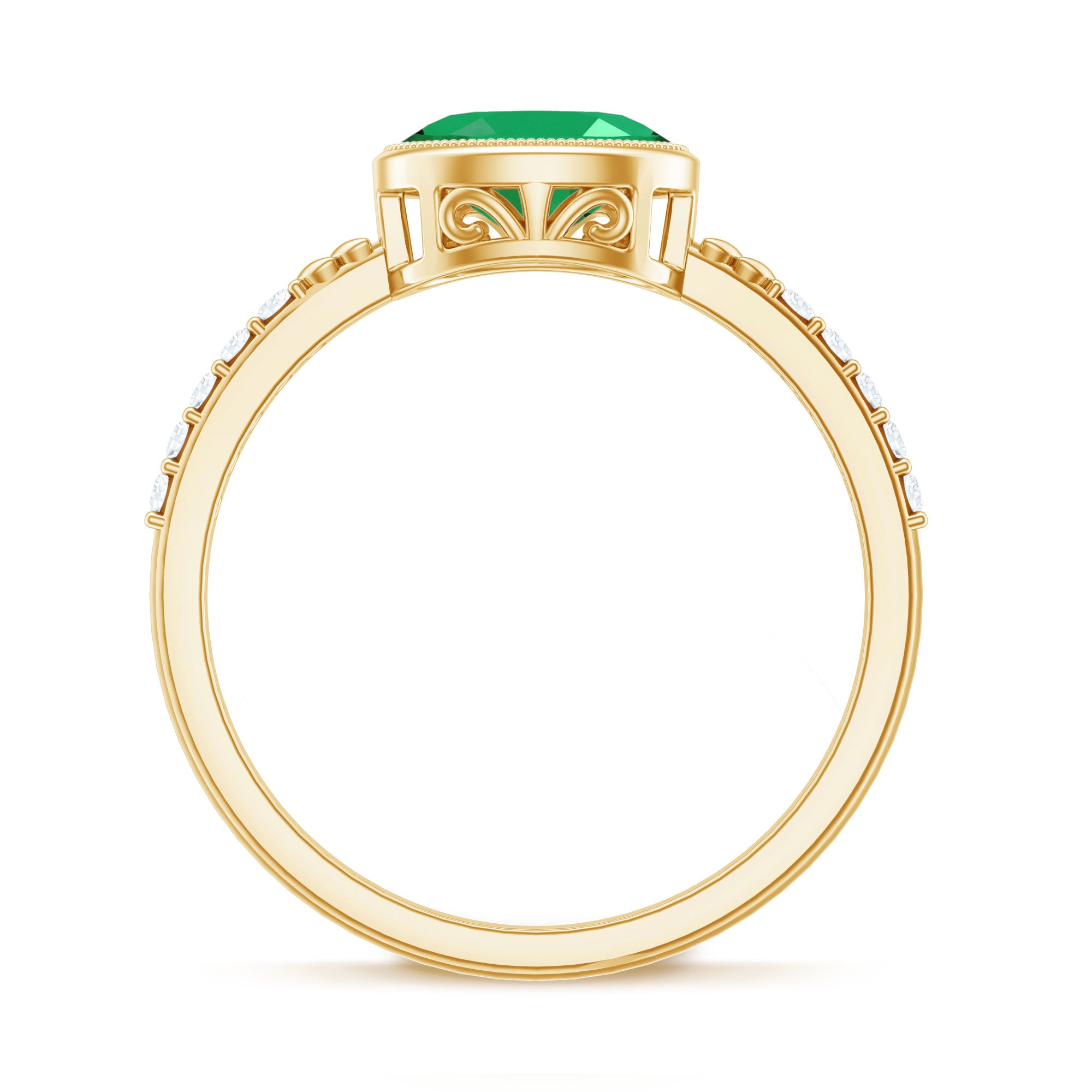 Rosec Jewels-Natural Oval Shape Emerald East West Engagement Ring with Diamond
