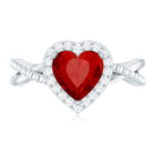 Rosec Jewels-Heart Shaped Lab Created Ruby Crossover Engagement Ring with Natural Diamonds