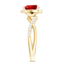 Rosec Jewels-Heart Shaped Lab Created Ruby Crossover Engagement Ring with Natural Diamonds