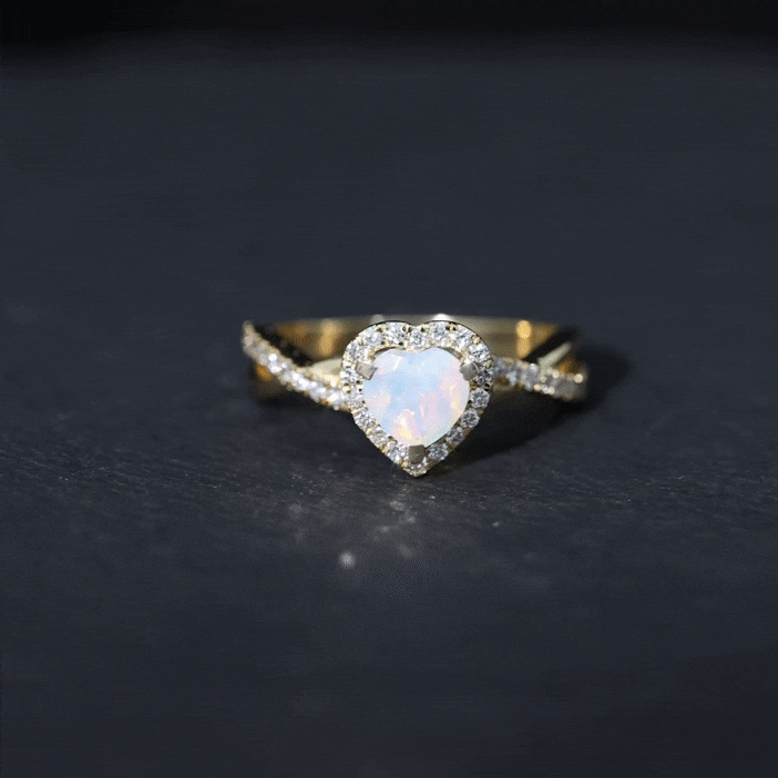 Heart Shape Ethiopian Opal Crossover Engagement Ring with Diamond Ethiopian Opal - ( AAA ) - Quality - Rosec Jewels