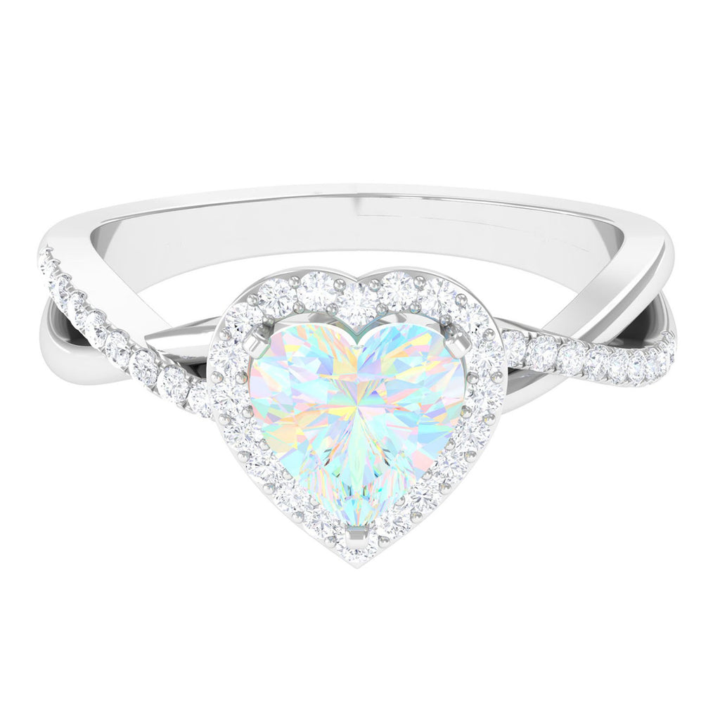 Rosec Jewels-Heart Shape Ethiopian Opal Crossover Engagement Ring with Diamond