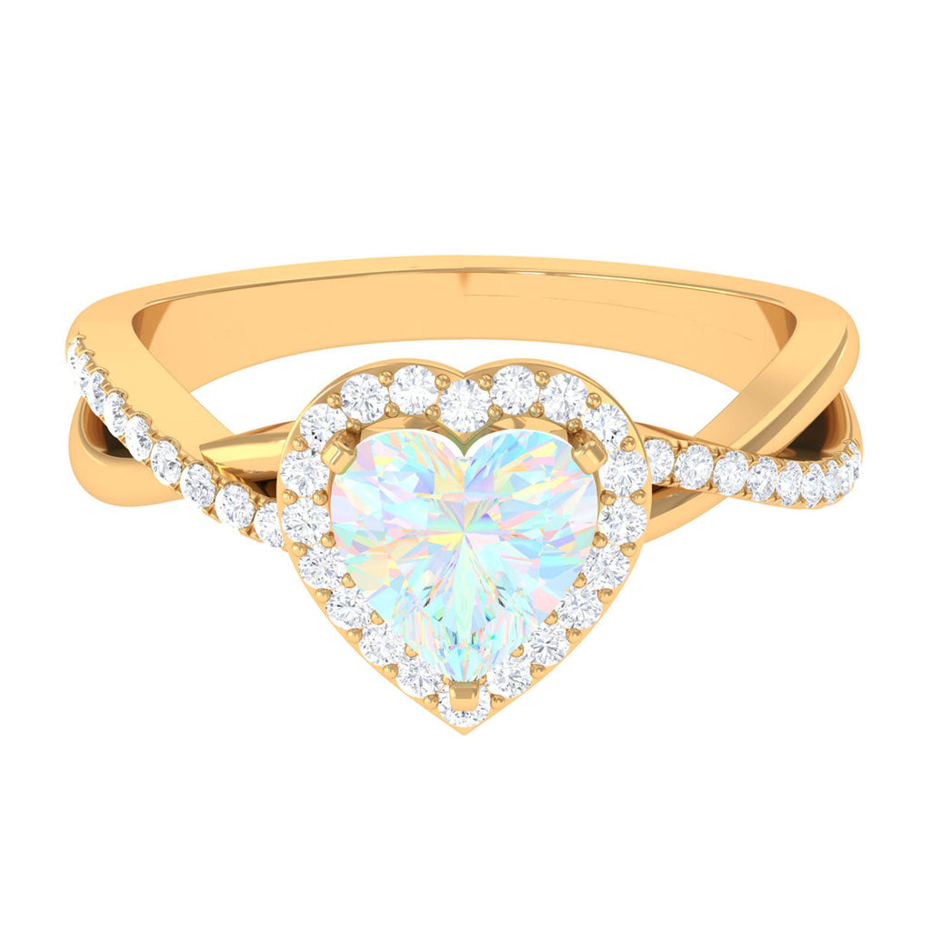 Heart Shape Ethiopian Opal Crossover Engagement Ring with Diamond Ethiopian Opal - ( AAA ) - Quality - Rosec Jewels