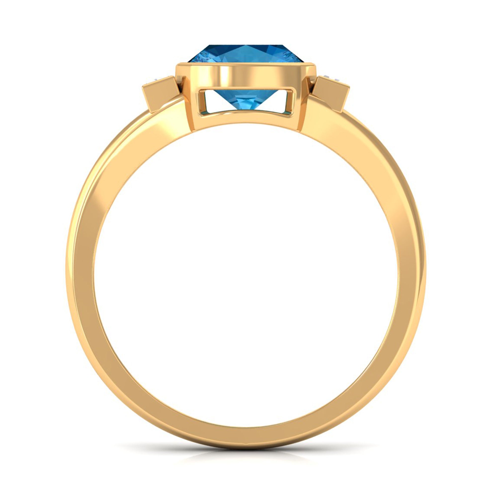 Cushion Cut Swiss Blue Topaz Solitaire Ring with Diamond in Split Shank Swiss Blue Topaz - ( AAA ) - Quality - Rosec Jewels