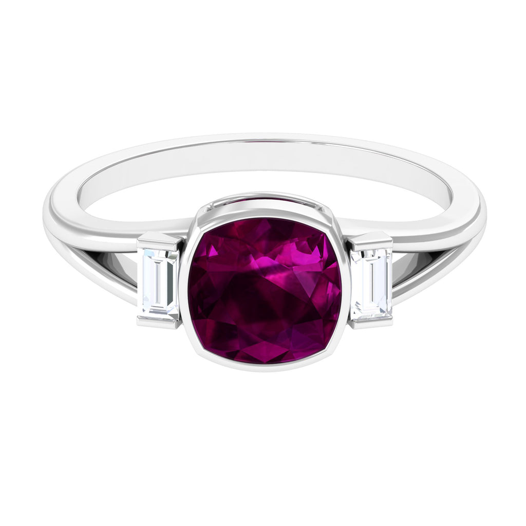3.25 CT Cushion Cut Rhodolite Solitaire Engagement Ring with Split Shank Diamond Rhodolite - ( AAA ) - Quality - Rosec Jewels