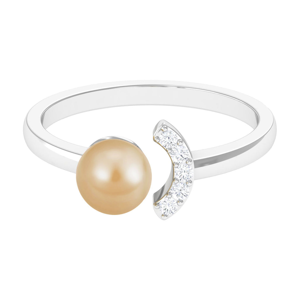 Classic South Sea Pearl and Diamond Cuff Engagement Ring South Sea Pearl - ( AAA ) - Quality - Rosec Jewels
