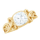 Vintage Style Cushion Moissanite Solitaire Ring in Bezel Setting D-VS1 - Rosec Jewels
