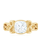 Vintage Style Cushion Moissanite Solitaire Ring in Bezel Setting D-VS1 - Rosec Jewels