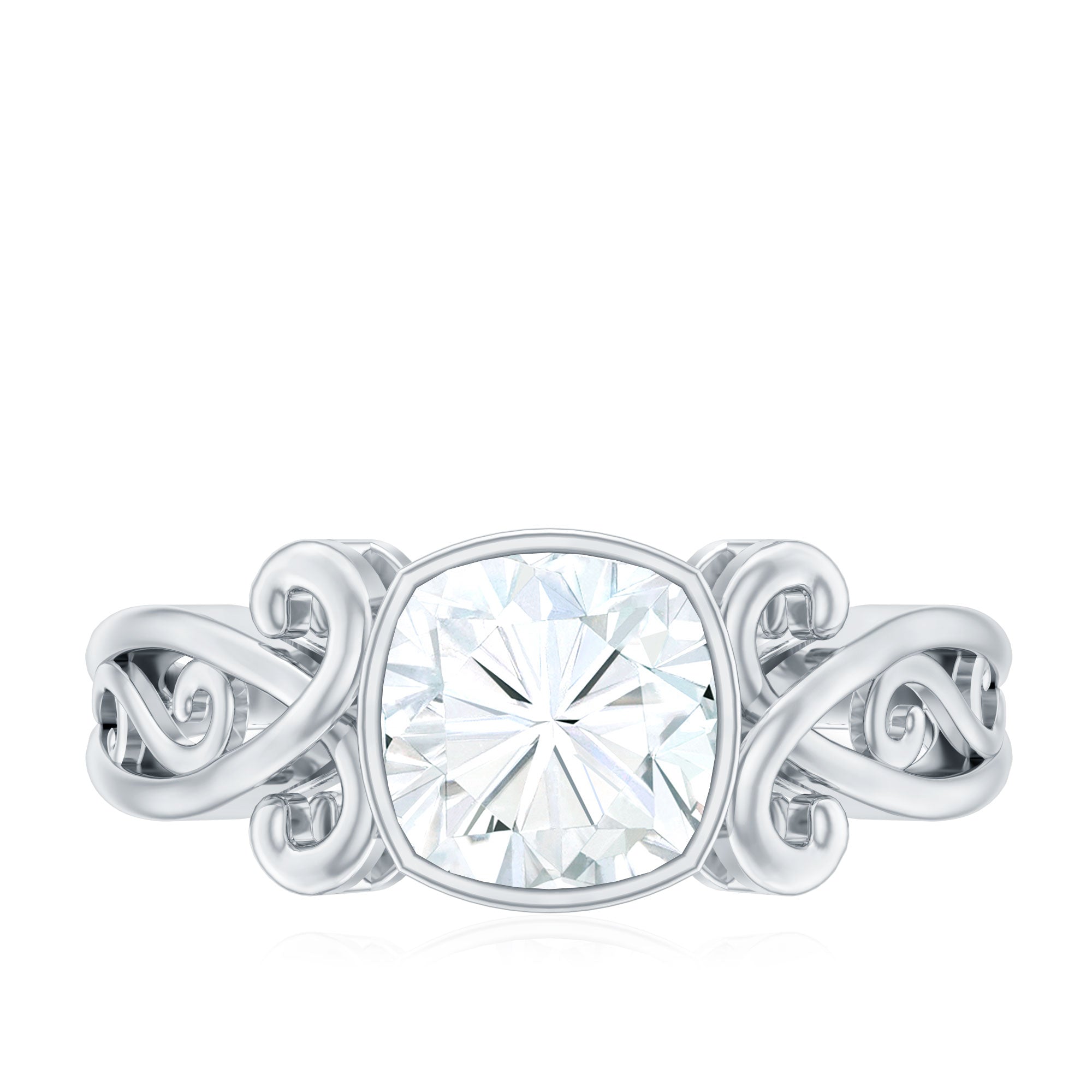 Cushion Cut Cubic Zirconia Vintage Inspired Solitaire Ring in Bezel Setting AAAA - Rosec Jewels