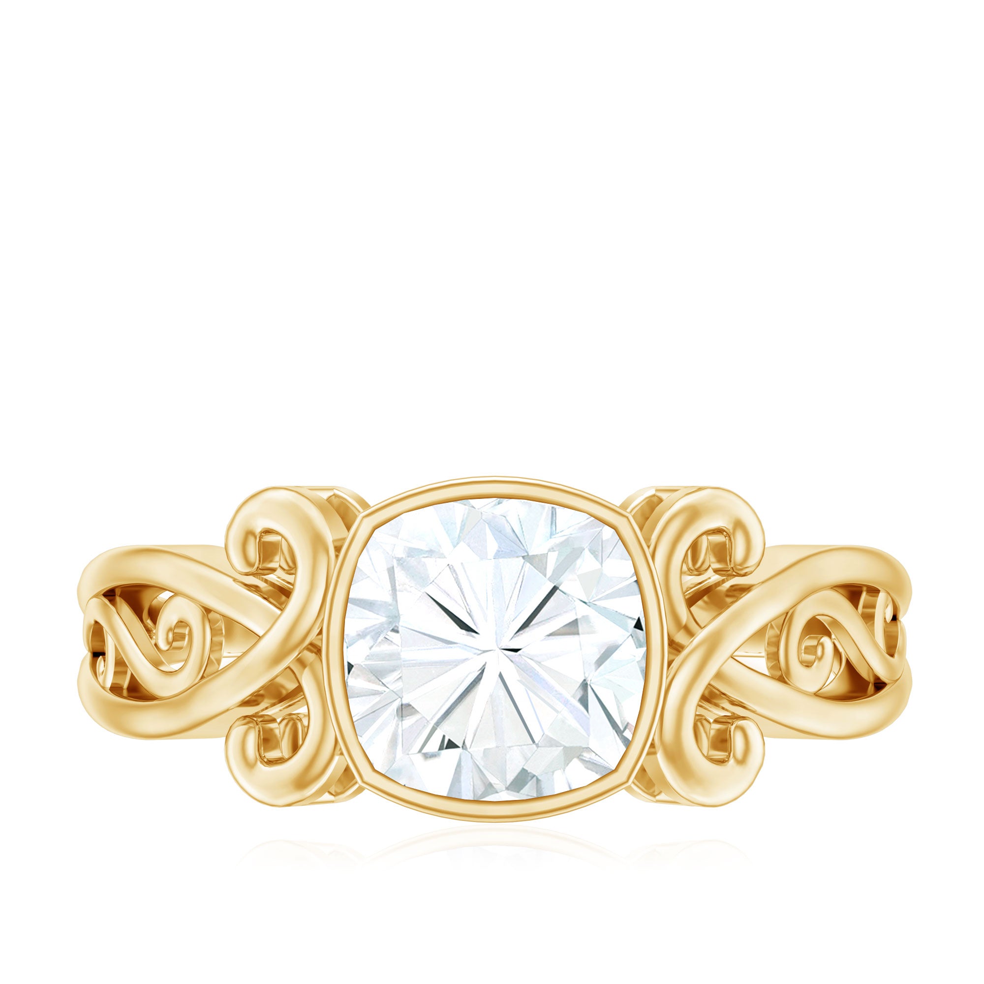 Cushion Cut Cubic Zirconia Vintage Inspired Solitaire Ring in Bezel Setting AAAA - Rosec Jewels