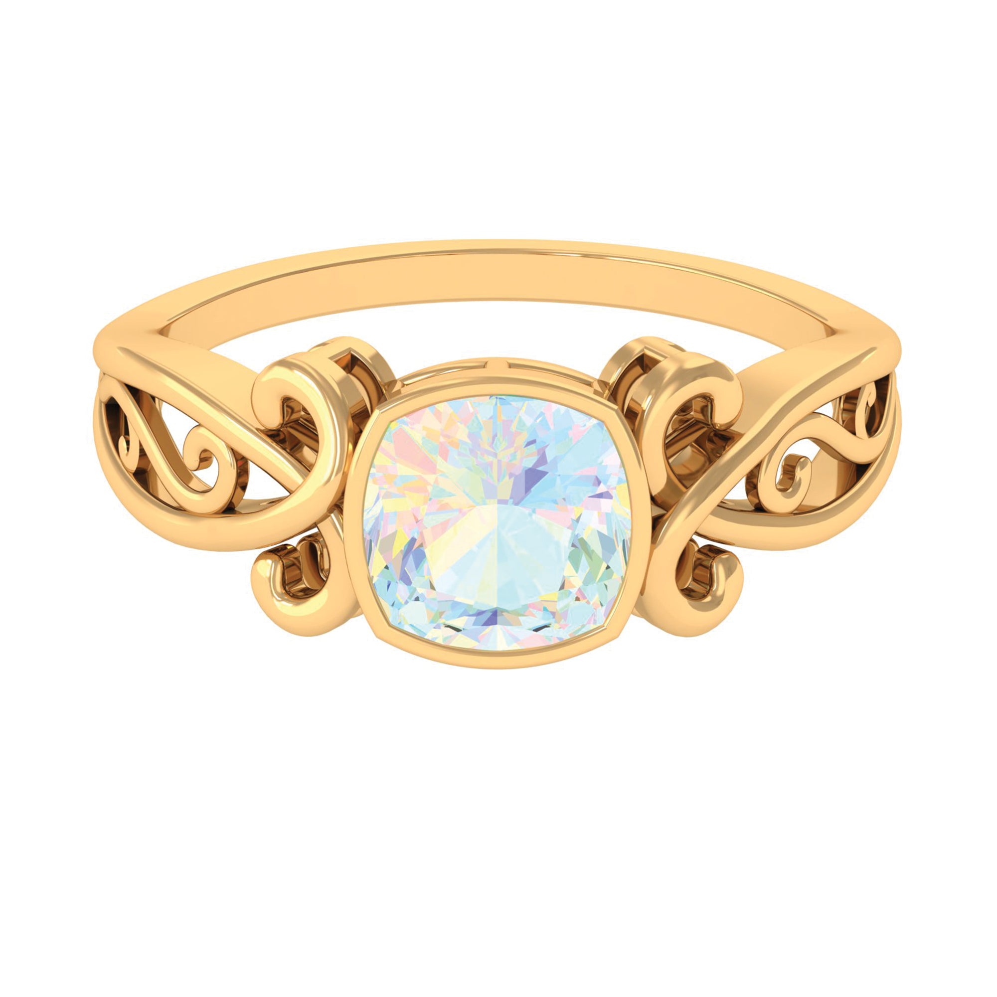 8 MM Cushion Cut Ethiopian Opal Vintage Solitaire Ring in Bezel Setting Ethiopian Opal - ( AAA ) - Quality - Rosec Jewels