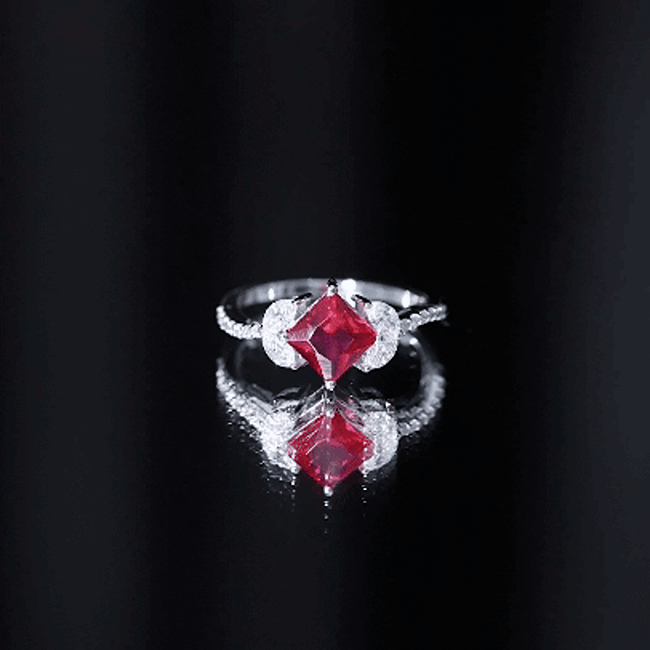 Princess Cut Lab Grown Ruby Solitaire Ring with Diamond AAAA - Rosec Jewels