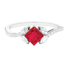 Princess Cut Lab Grown Ruby Solitaire Ring with Diamond AAAA - Rosec Jewels