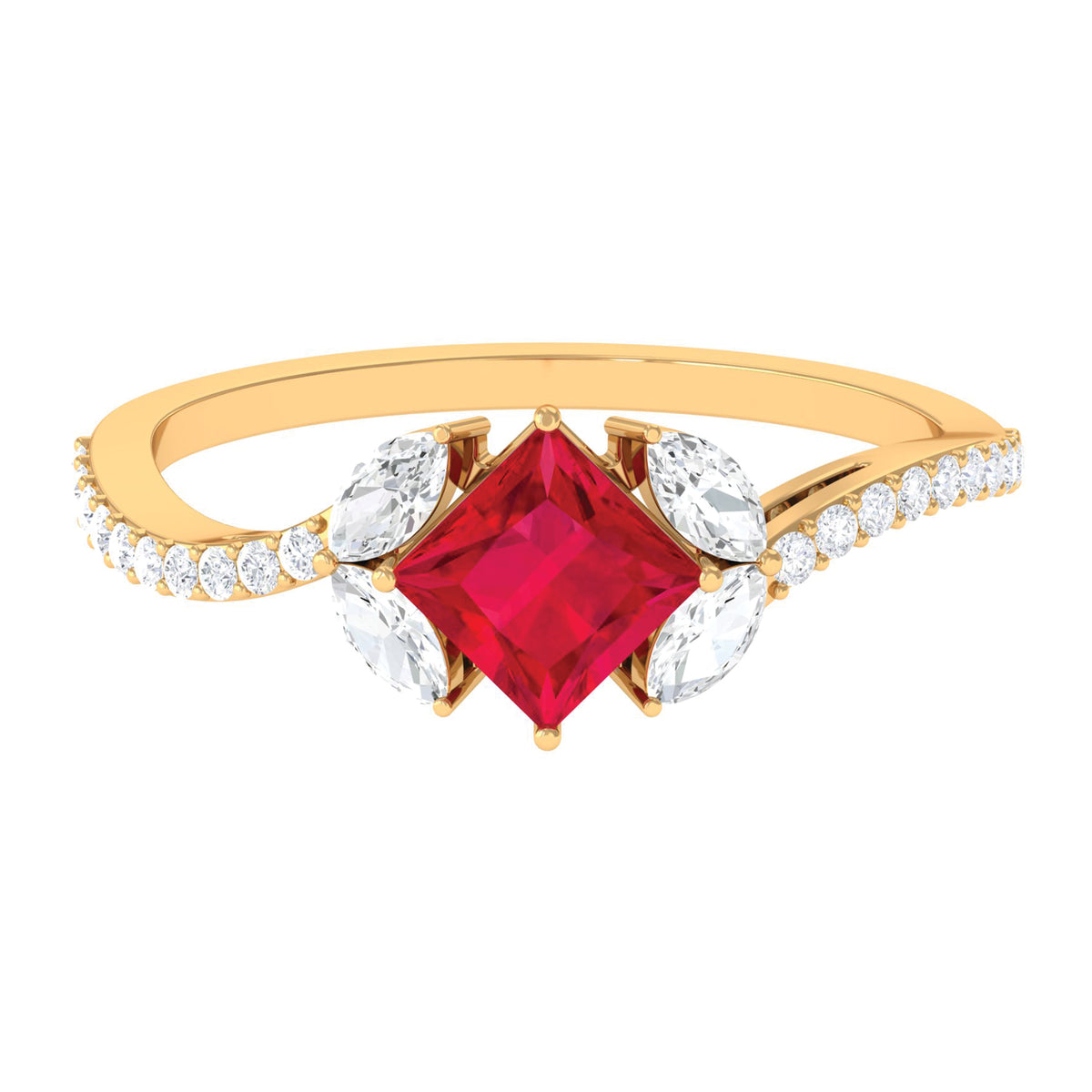 Princess Cut Lab Grown Ruby Solitaire Ring with Diamond – Rosec Jewels