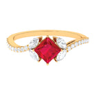 Princess Cut Lab Grown Ruby Solitaire Ring with Diamond AAAA - Rosec Jewels