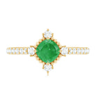Antique Looking Real Emerald Cushion Cut Engagement Ring with Diamond AAA - Rosec Jewels