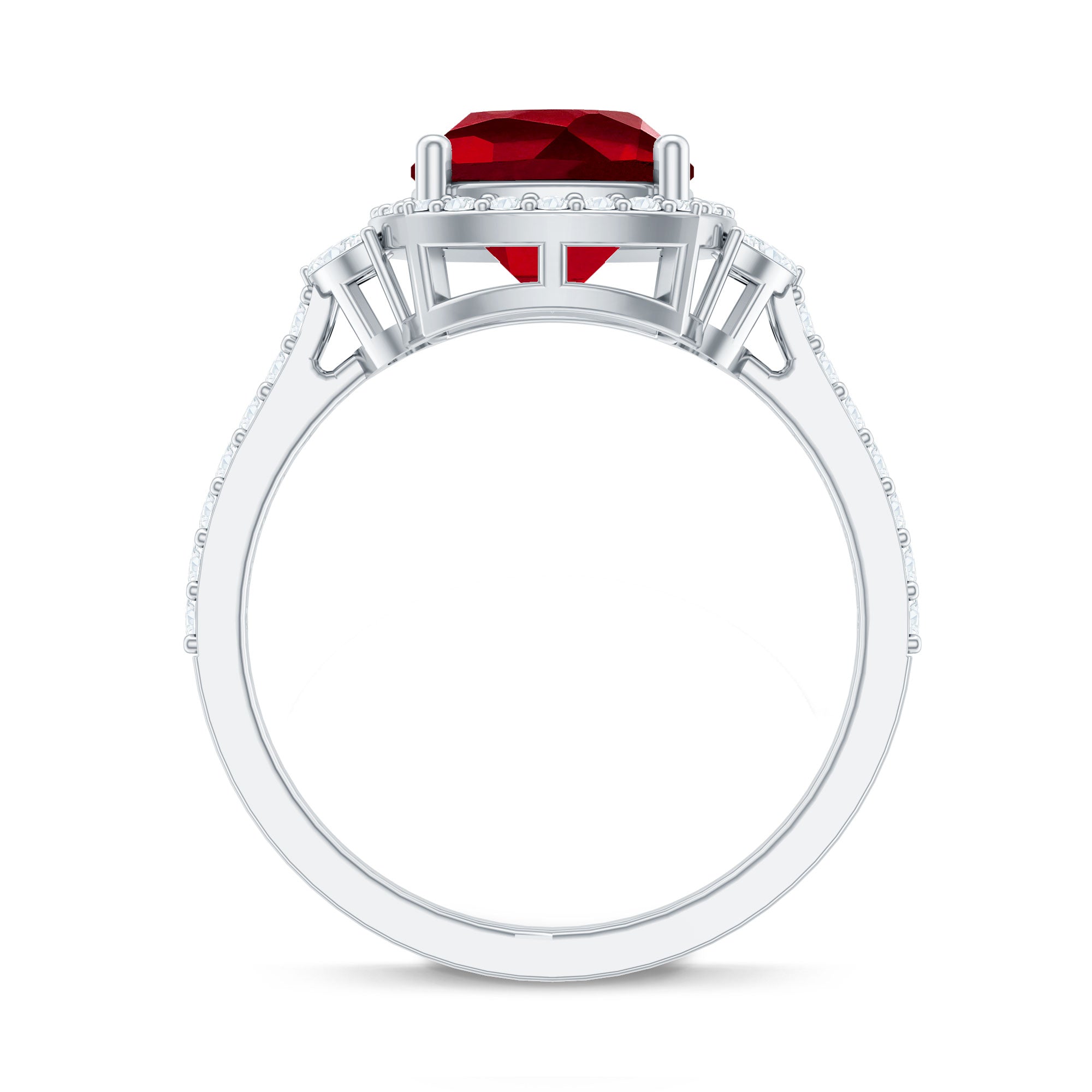 Rosec Jewels-Certified Cushion Cut Lab Ruby and Diamond Halo Engagement Ring