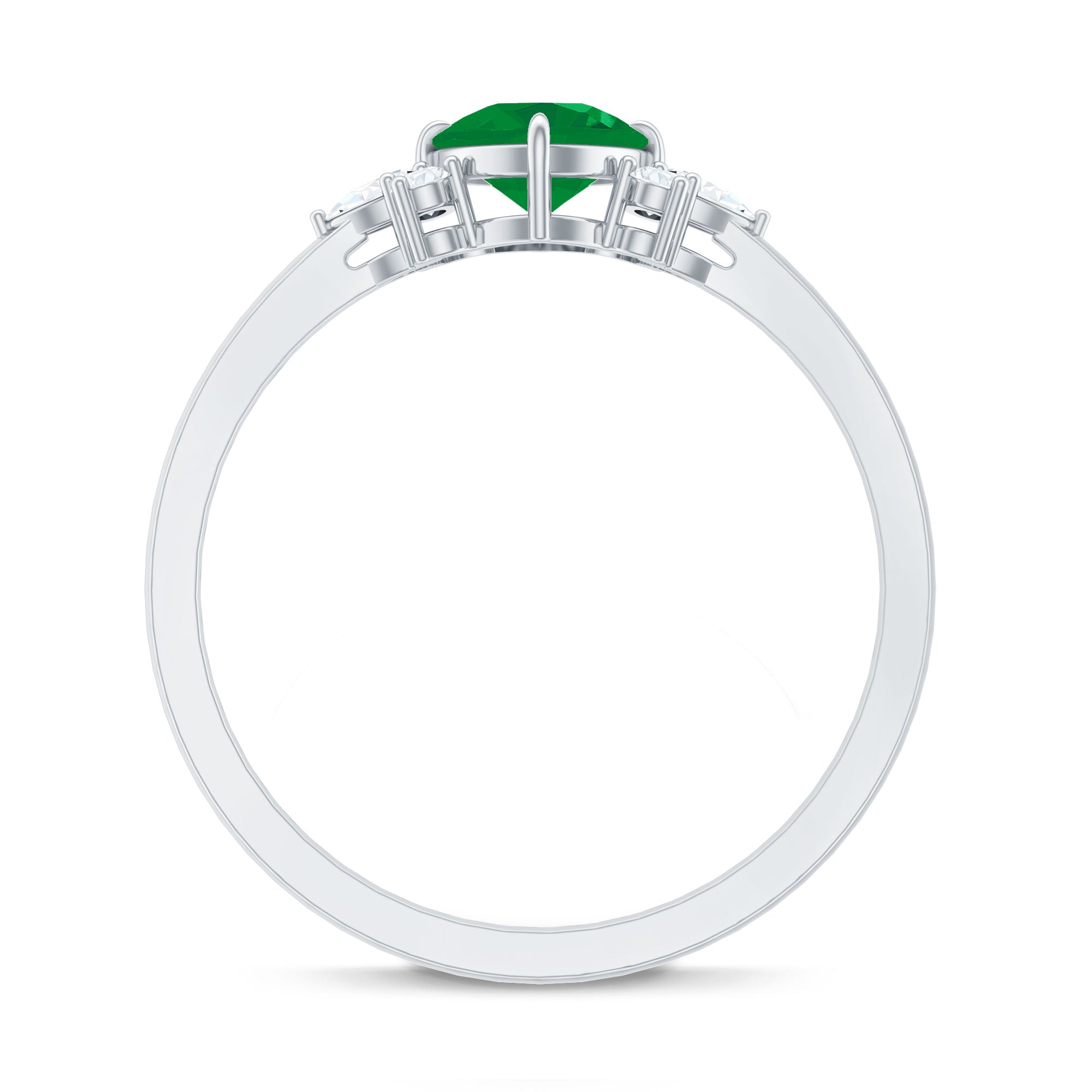 Certified Real Cushion Cut Emerald Engagement Ring with Diamond Trio AAA - Rosec Jewels